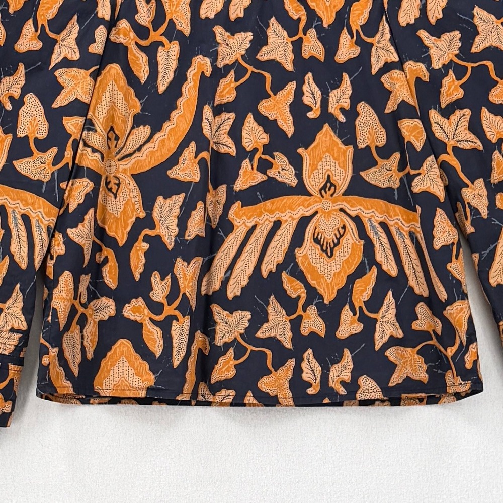 ULLA JOHNSON Gemi Blouse Women 6 Navy Orange Floral Long Sleeve Pleated Cotton - Picture 7 of 13